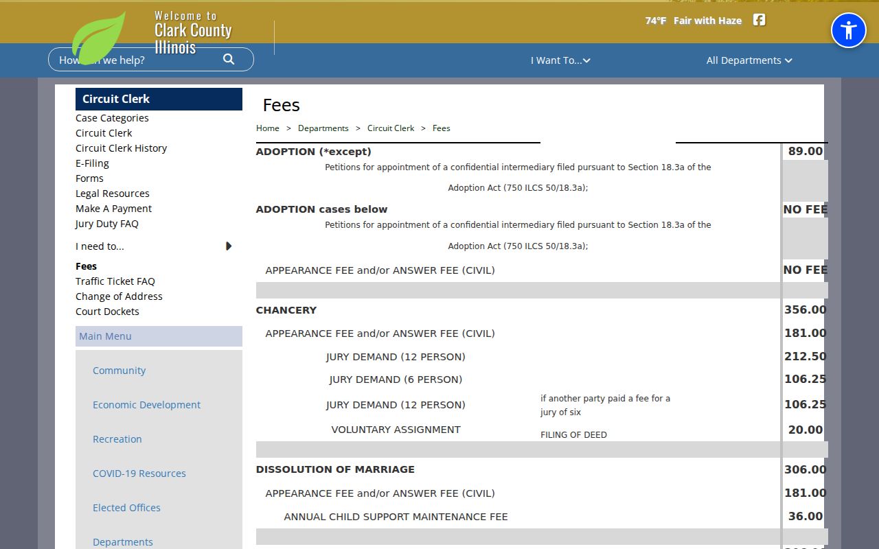 Clark County court case copy fee schedule