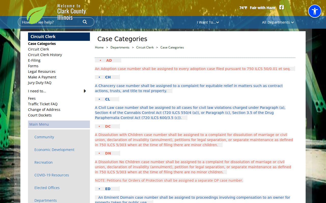 Clark County criminal court case category codes