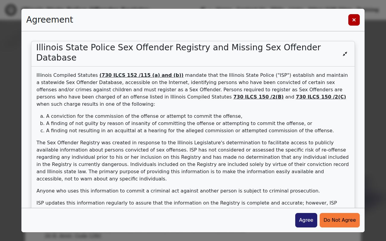 Clark County sex offender lookup on the Illinois registry search interface
