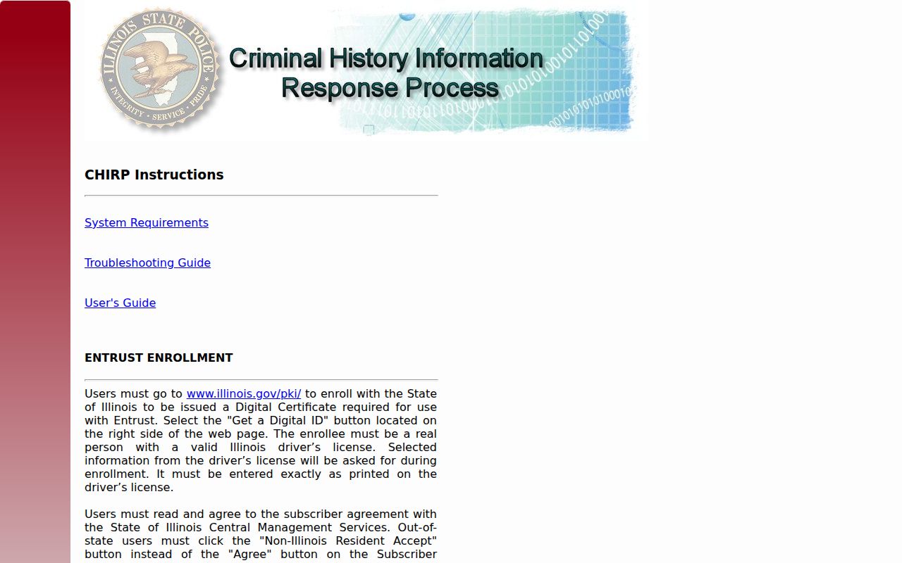 Illinois State Police CHIRP authorized criminal history portal